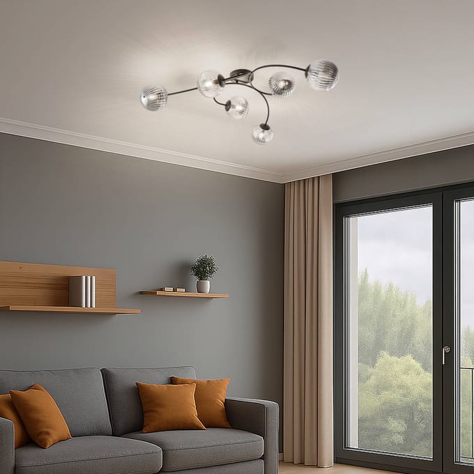 EMIBIG LIGHTING Vibra plafondlamp, rookgrijs/zwart, lengte 97 cm, 6-lamps.