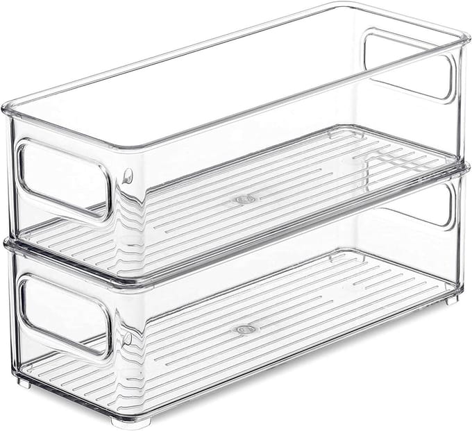 Set van 2 Koelkast Organisers met Handvat, Stapelbare Opbergdozen voor Efficiënte Koelkastindeling, 25 x 9.5 x 7.5 cm