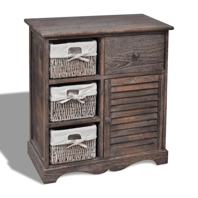 vidaXL - Kast - met - links - 3 - weefmanden - hout - bruin