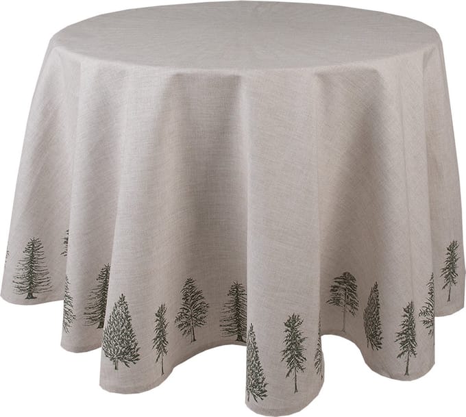 Clayre & Eef Tafelkleed Ø 170 cm Beige Groen Katoen Dennenbomen