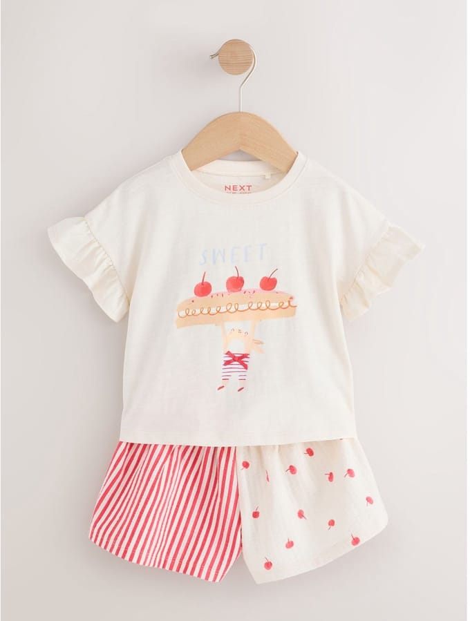 Next - Meisjes - Set van T-shirt met korte mouwen en short - Wit
