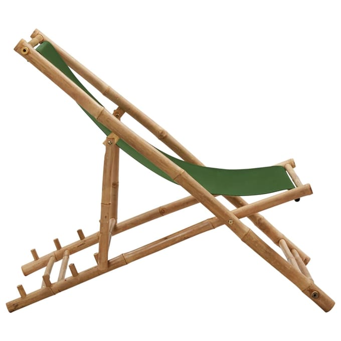 vidaXL - Ligstoel - bamboe - en - canvas - groen