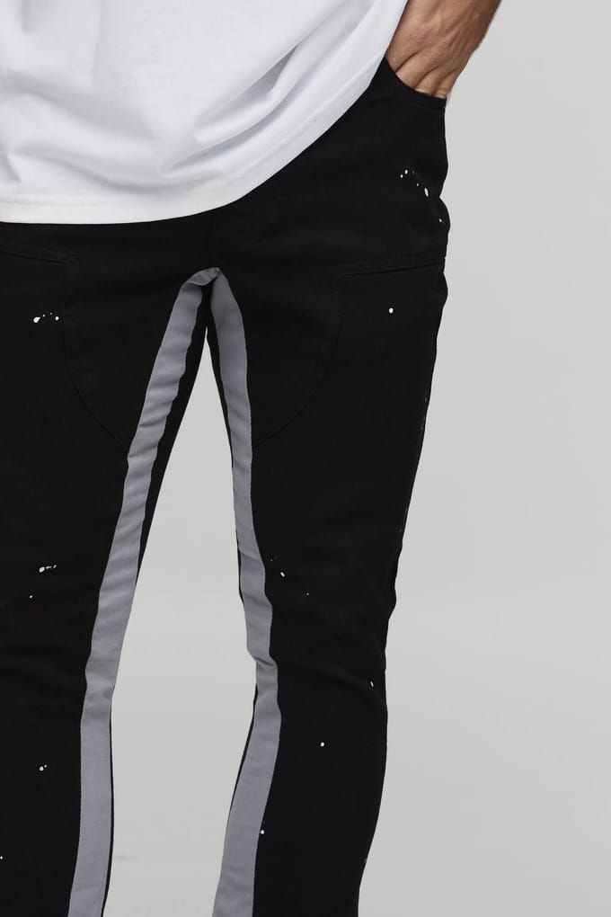 Skinny Gestapelde Flared Broek Met Verfspetters En Gusset | Black | Size 36