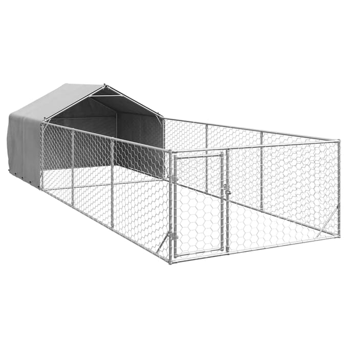 vidaXL - Hondenkennel - met - ren - 7x2x1,5 - m - gegalvaniseerd - staal