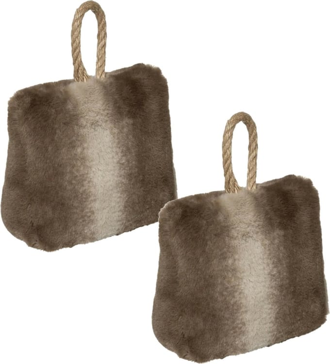 Atmosphera Deurstopper - Multipak van 2x stuks - nep bont - bruin - 17 cm - houdt deur tegen - gewicht