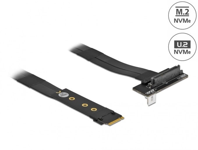 Delock M.2 Key M to U.2 SFF-8639 NVMe Adapter angled with 20 cm cable