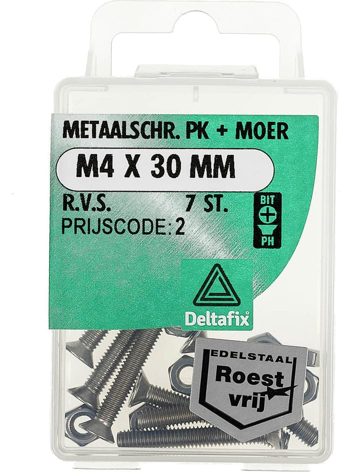 bouten met moeren rvs plat kop m4 x 40. Metaalschroeven.7 stuks.
