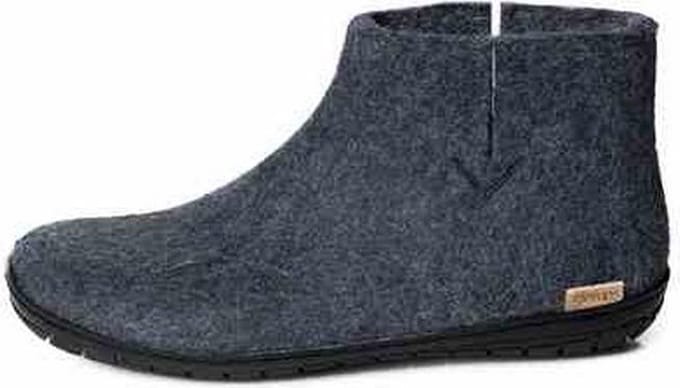 Glerups Warme Vilten Pantoffel Boot Zwart Rubber Zool