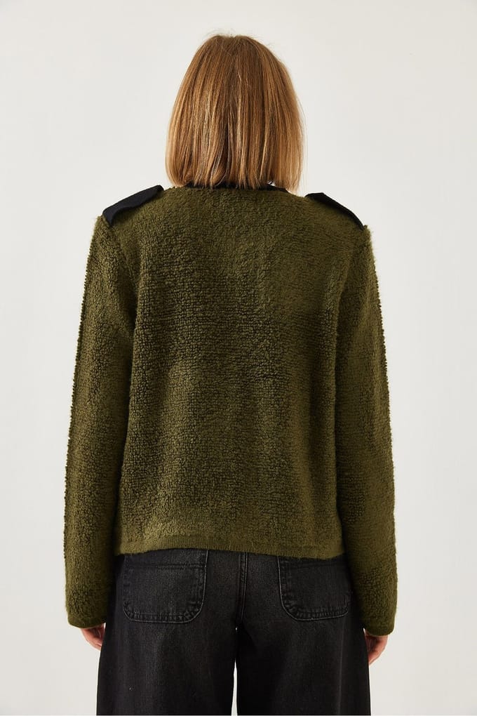 Geribbelde gebreide cardigan met knoopsluiting en zakken