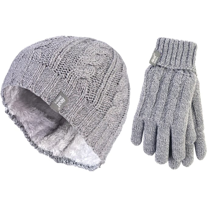 Heat Holders - Damesmuts en handschoenenset voor de winter - Lichtgrijs