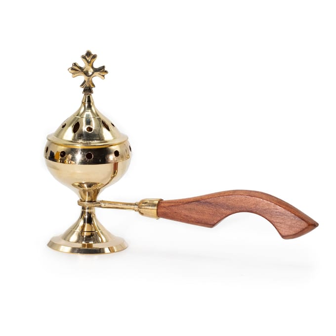 Wierookbrander met houten handvat - Kruis