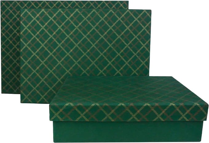 Set van 3 Rechthoekige Geschenkendozen, Gestructureerd Papieren Luxe Cadeaudoos Groen