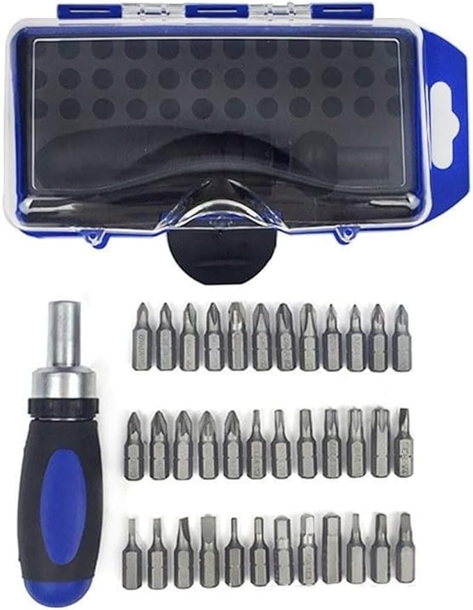 Schroevendraaier Set - Ratelschroevendraaier Kit - Elektronica Reparatie - 38 Delig - 16 x 9 x 5 cm - Blauw