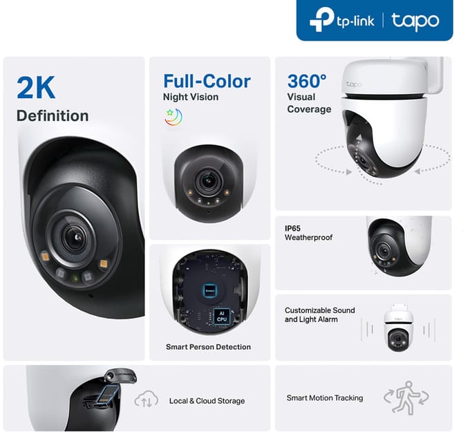 TP-LINK Tapo - Beveiligingscamera - 360° Draaibaar - Nachtzicht - Waterbestendig