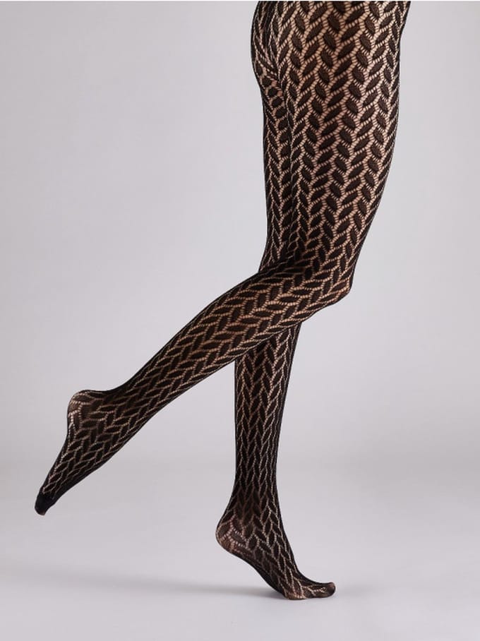 Pretty Polly Panty - Leaf Pattern - Net - One Size - 36/44 - Zwart