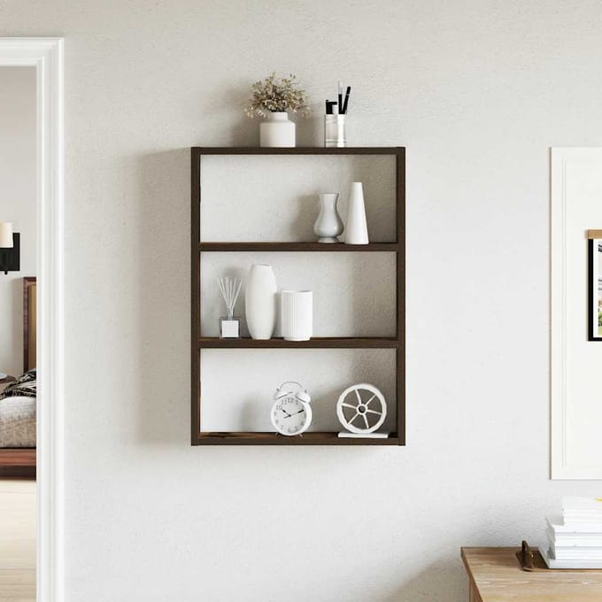 vidaXL - Wandschap - 43x9x60 - cm - bewerkt - hout - gerookt - eikenkleurig