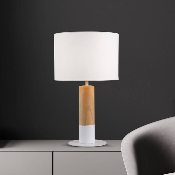 Viokef Tafellamp Carroll, hout licht/wit, hoogte 43 cm, stof