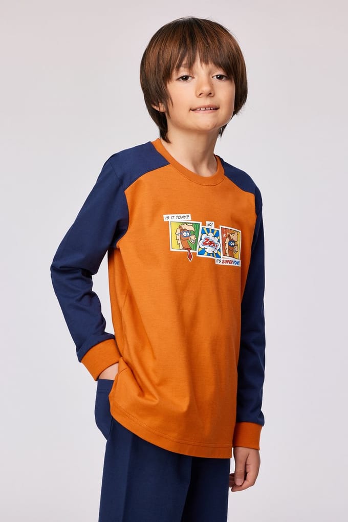 Woody Jongens-Heren pyjama donker oranje - maat M