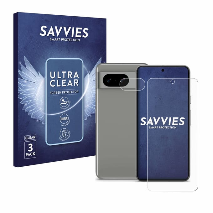 Savvies - Screenprotector voor Google Pixel 8 (Voor+Camera) - Folie Beschermfolie transparant 6 Stuks