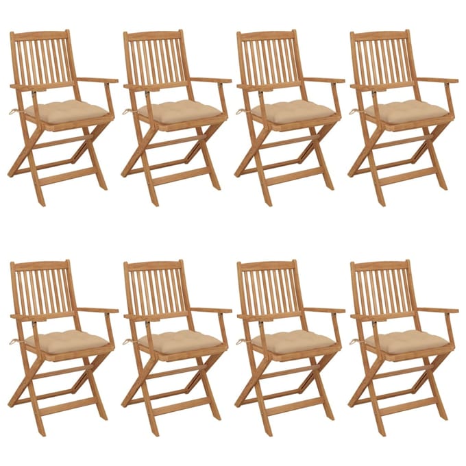 vidaXL - Inklapbare - stoelen - 8 - st - met - kussens - massief - acaciahout