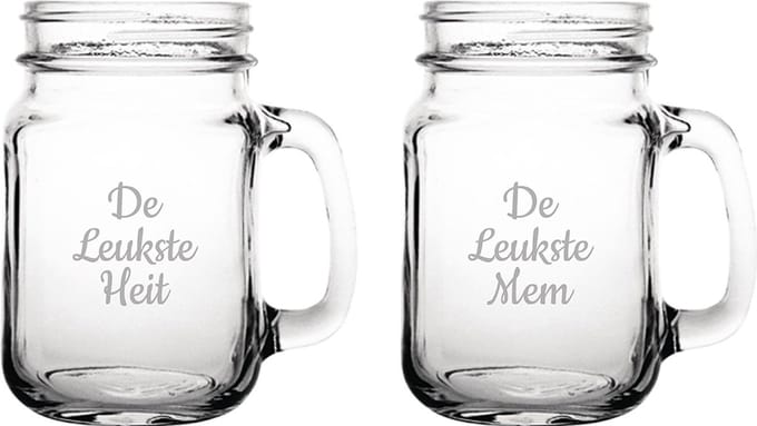 Gegraveerde Drinkglas 45cl De Leukste Mem-De Leukste Heit