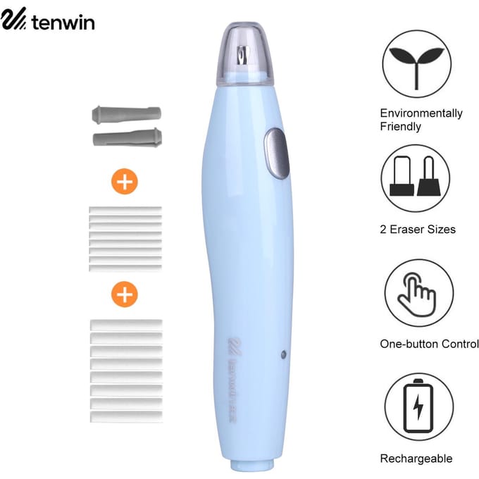Tenwin Elektrische gumset met 16 gumnavullingen Oplaadbare potloodgum Bediening met één knop blauw