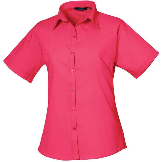 Premier Dames/Dames Popeline Blouse met Korte Mouwen (Heet Roze)