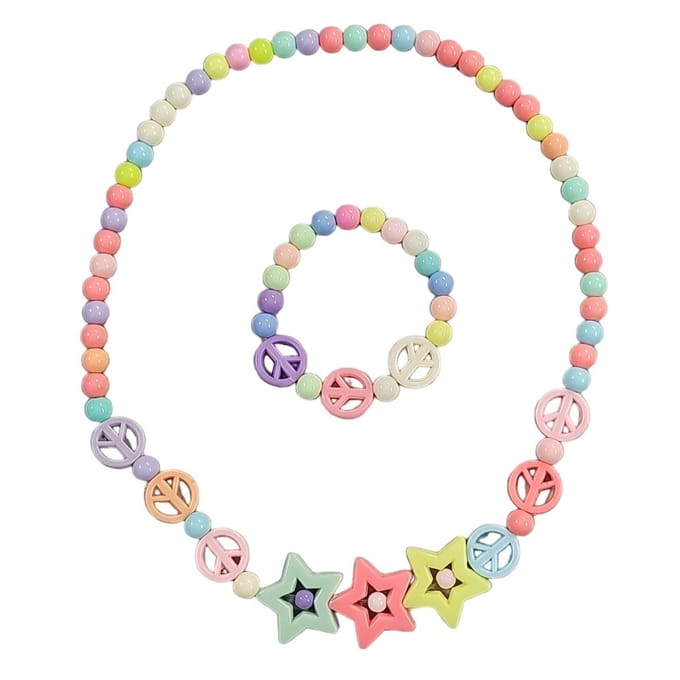 Fako Bijoux® - Kinderketting en Armband - Plastic - Sterren & Peace