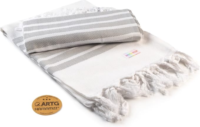 ARTG® Hamamzz - Hamamdoek - Original Dalaman De Luxe - Wit/Grijs - 100 x 180 cm - AR053