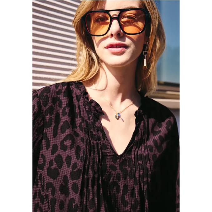 Blouse met 3/4-mouwen, split in de hals en print