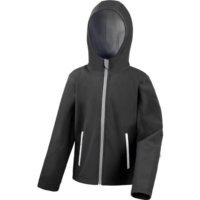 Result Junior TX Performance Hooded Soft Shell Jacket RT224J - BLACK/GREY - XS (3-4)