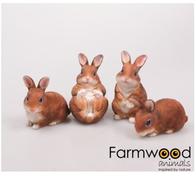 Farmwood set van 4 konijnen tuinbeeldjes | 10 x 6 x 11 cm
