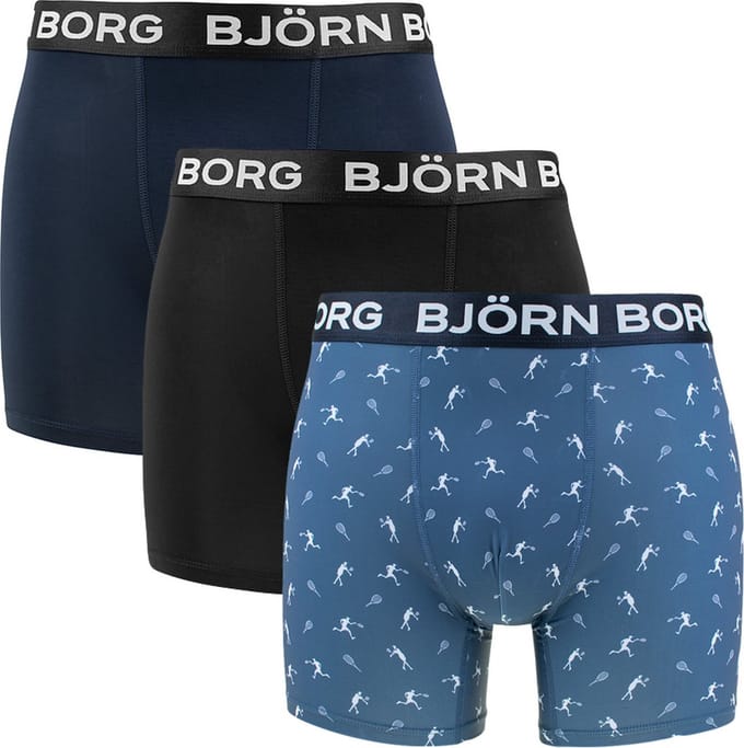 Björn Borg heren performance 3P microfiber boxers tennis blauw & zwart