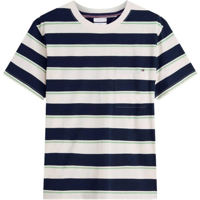 Tommy Hilfiger Yarn Dye Multistripe Ivory/carbon Navy/cut Grass Stripe Größe: S | Basic T-Shirts Outlet | Herren | Weiß