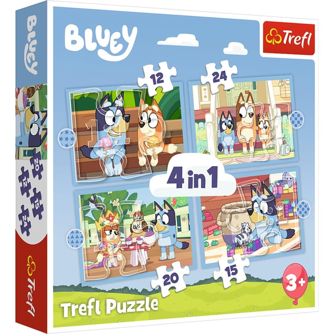 Trefl - Puzzles - "4in1 (12, 15, 20, 24)" - Bluey and his world / BBC Bluey