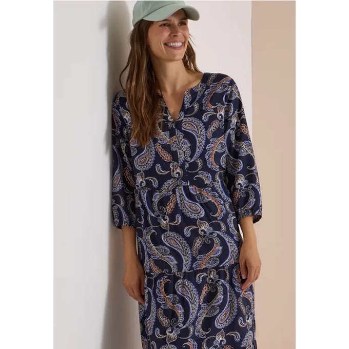 Midi-jurk met split in de hals en print