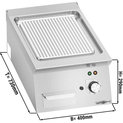 GGM Gastro Elektro Bratplatte - 4,8 kW - Gerillt Zilver