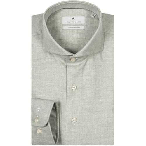 Thomas Maine Overhemd Herringbone Flanel Bari Cutaway Soft Green / male