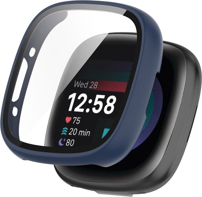 Watch case screenprotector - hoesje - geschikt voor Fitbit Sense 2 - donkerblauw