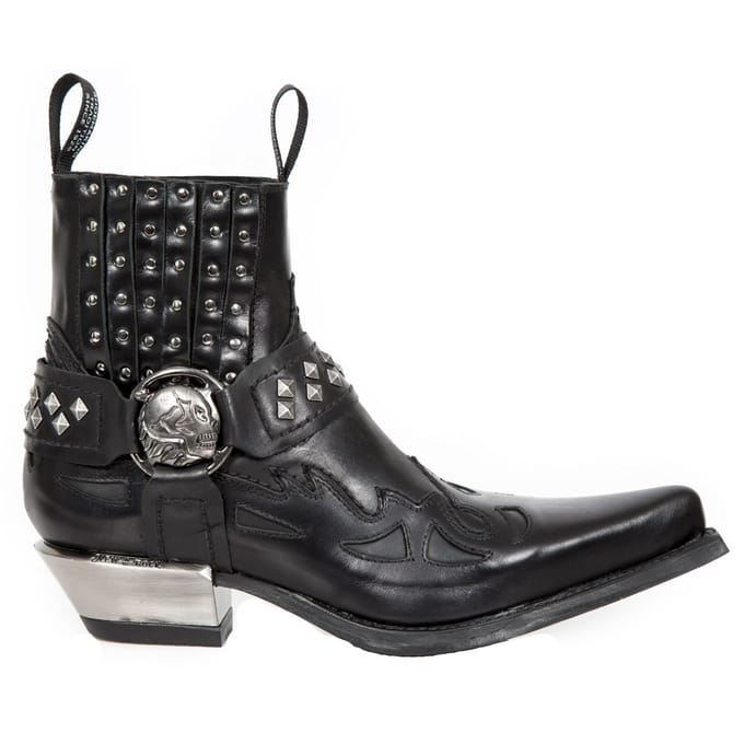 New Rock bezaaid zwart lederen western biker boots-7950-S1