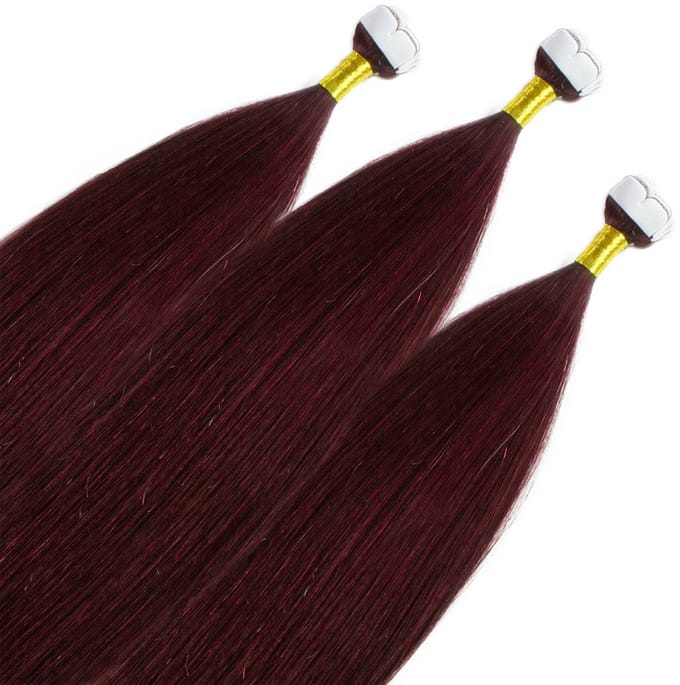 hair2heart Premium Mini Tape Extensions Echt haar - 12 tapes 60 cm Bordeauxrood