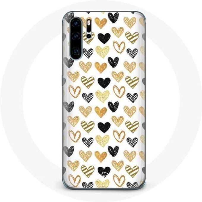 Coque pour Huawei P30 Fond de texture abstraite coeurs noirs