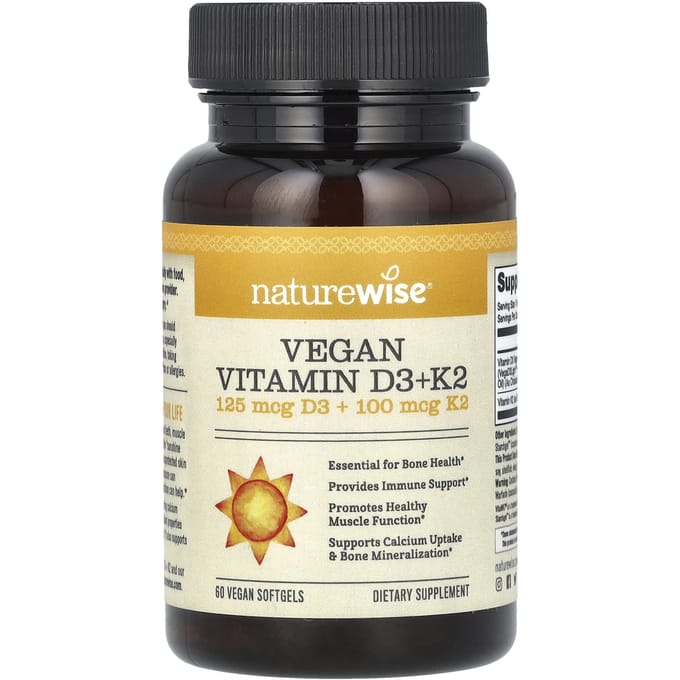 NatureWise, Vegan Vitamine D3 + K2, 60 Vegan Softgels