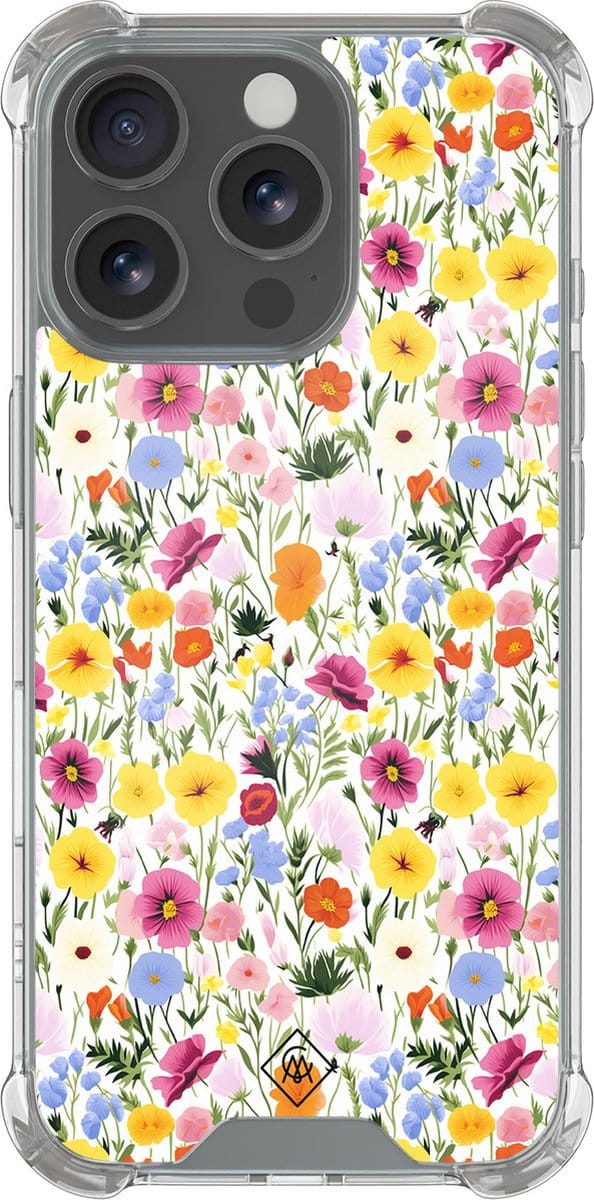 Casimoda® hoesje - Geschikt voor iPhone 16 Pro Max - Happy Flora - Shockproof case - Extra sterk - Siliconen/TPU - Multi, Transparant