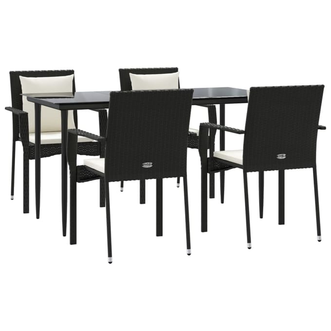 vidaXL - 5-delige - Tuinset - met - kussens - poly - rattan - zwart