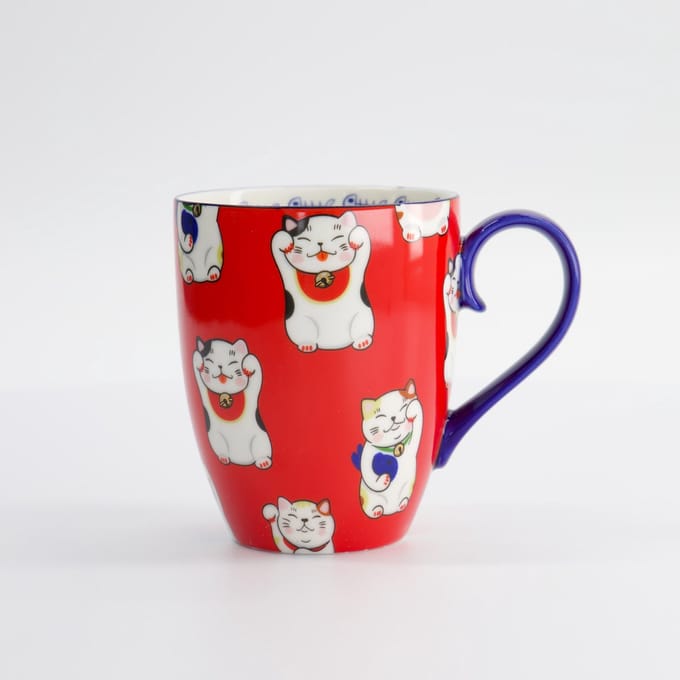 Tokyo Design Studio - Kawaii Lucky Cat Mok - Rood - 380 ml - 8,5 x 10,2 cm