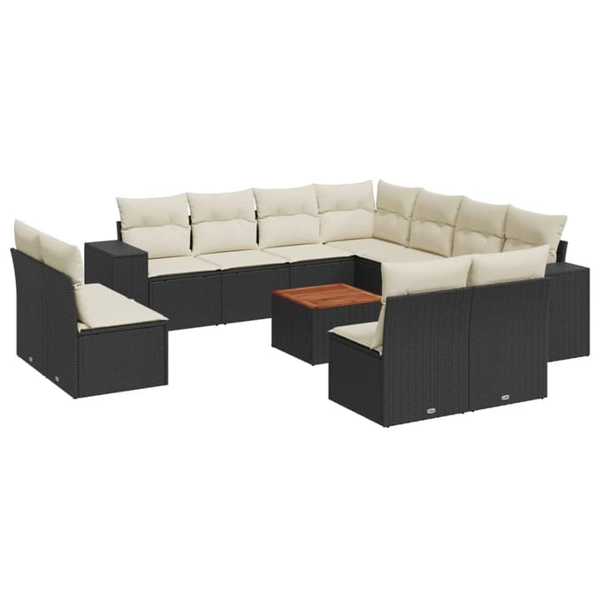 vidaXL - 12-delige - Loungeset - met - kussens - poly - rattan - zwart