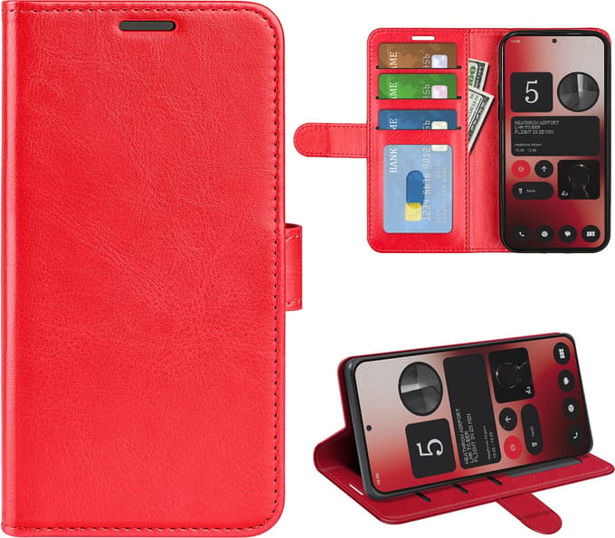 MobyDefend Hoesje - Geschikt voor Nothing Phone (2a) / Nothing Phone (2a) Plus - Wallet Book Case (Sluiting Achterkant) - Rood