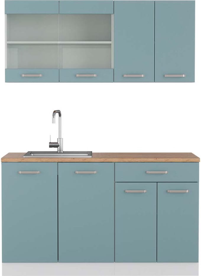 Vicco R-Line Eenpersoonskeuken – 140 cm, WB Eik Blauw-grijs/wit