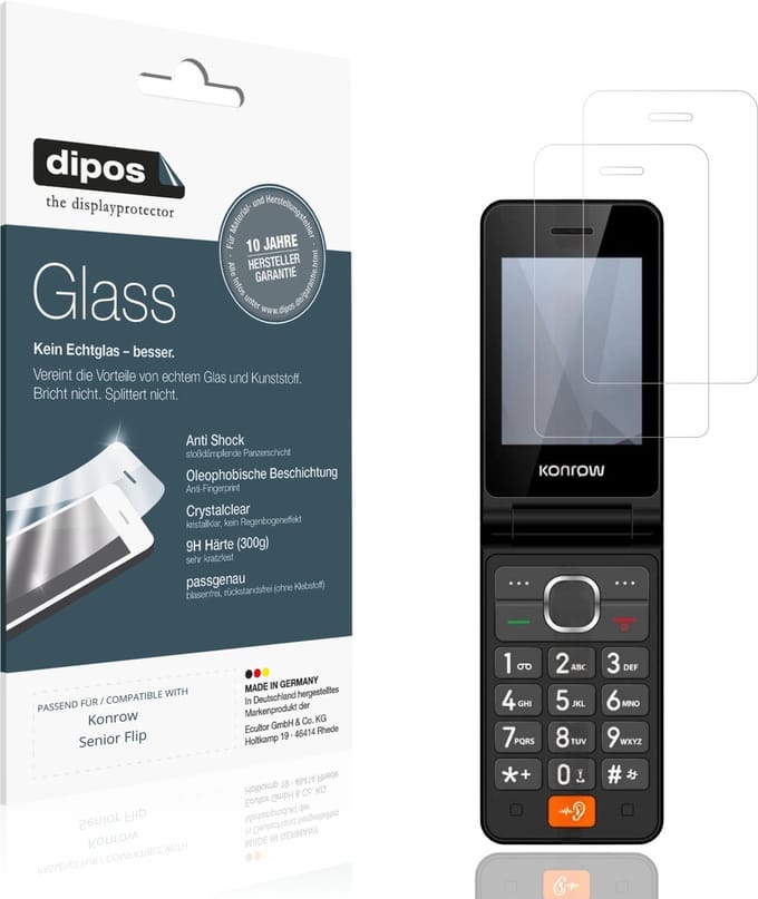 dipos – 2x Pantserfolie geschikt voor Konrow Senior Flip | 9H Screenprotector